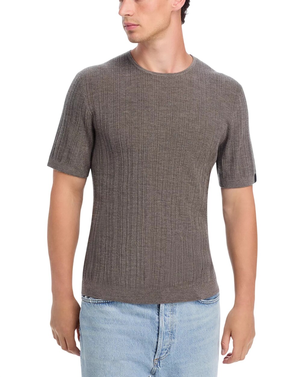 Rag & Bone Crawford Wool Cashmere Sweater Tee Mens XL Brown Knit Shirt Slim Fit